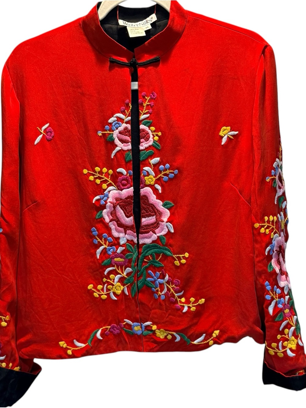 VTG WinterSilks 100% Silk Reversible Embroidered Mandarin Jacket Med